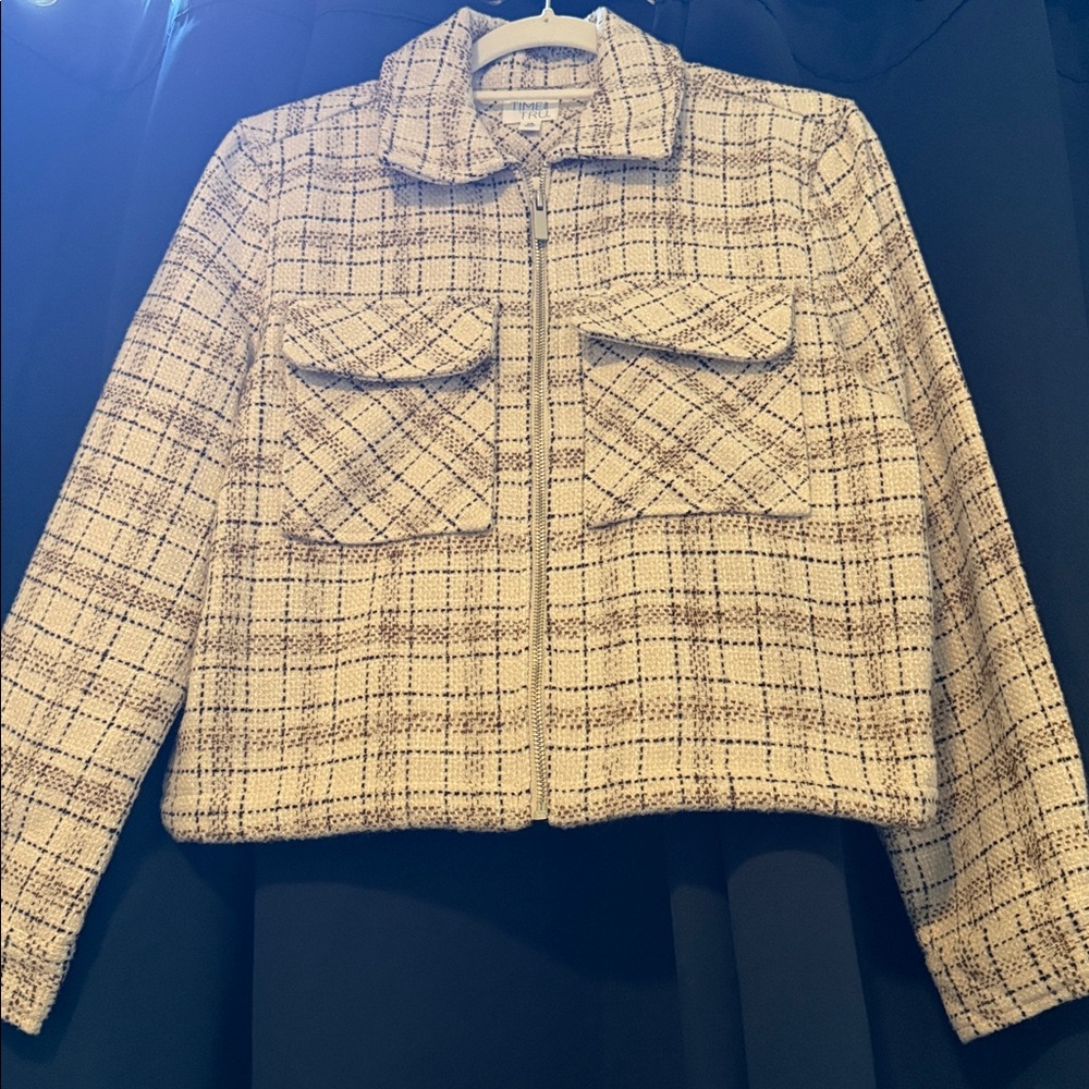 Time and Tru Cream Plaid Utility Jacket